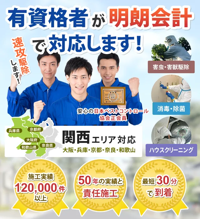 害虫・害獣駆除サービス 地元密着で50年以上、お困りの現場へすぐに急行!安心のペストコントロール協会正会員
