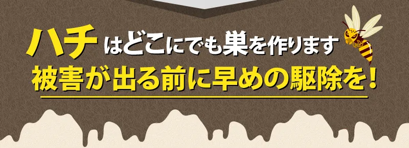 ハチなどこにでも巣を作ります。被害が出る前に早めの駆除を！