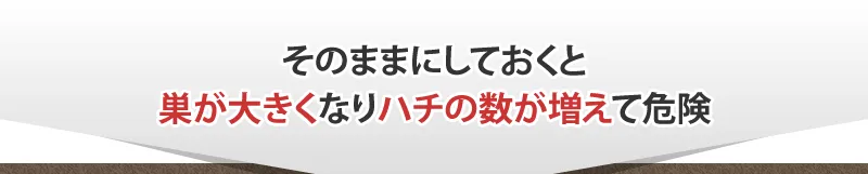 そのままにしておくと巣が大きくなりハチの数が増えて危険